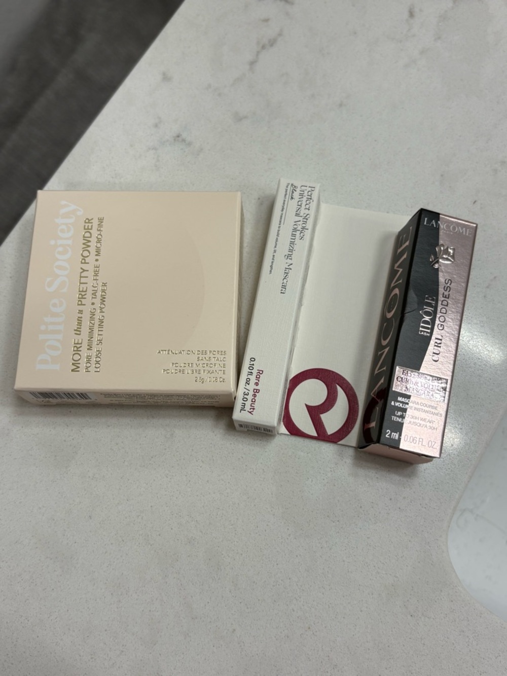 Rare Beauty Mini Mascara Polite Society Mini Powder and Lancôme- NEW!